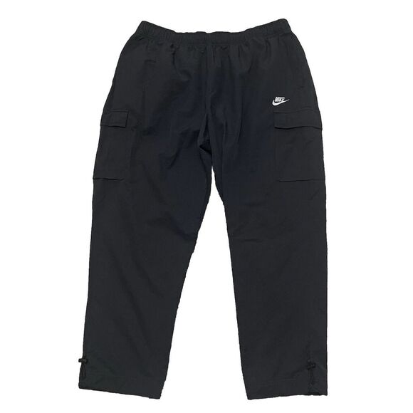VINTAGE Nike Cargo Pants Men's XL Black Cargo Elastic Waist Drawstring Y2K - Picture 1 of 9
